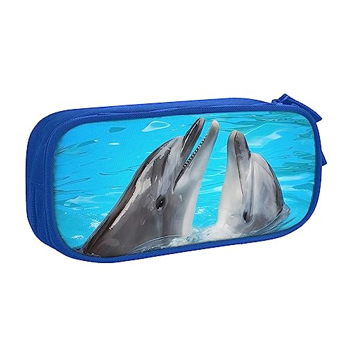 QQLADY Cooles Delphin Großes Federmäppchen Federmäppchen mit Reißverschlussfächern Stiftetasche Ästhetisches Federmäppchen für Erwachsene Federmäppchen Stifteetui für Büro, blau, Einheitsgröße, von QQLADY