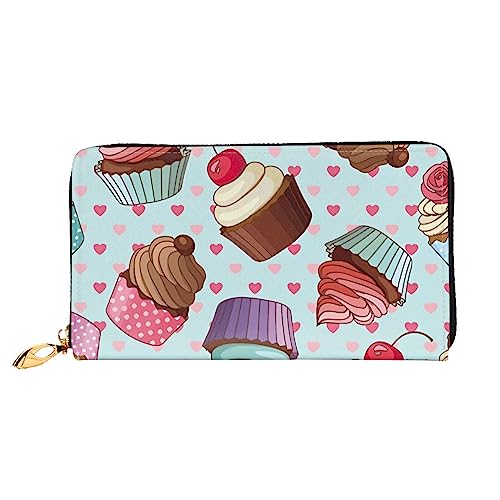 QQLADY Damen Geldbörse aus Leder mit Cupcake-Muster, langer Reißverschluss, Clutch-Geldbörse für Damen und Mädchen, Handy-Geldbörse, Schwarz , Einheitsgröße, Klassisch von QQLADY