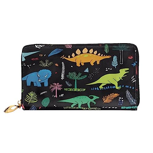 QQLADY Dinosaurier Palmblatt Damen Leder Geldbörse Lange Reißverschluss um Geldbörse Clutch Geldbörse für Damen Mädchen Handy Geldbörse, Schwarz , Einheitsgröße, Klassisch von QQLADY