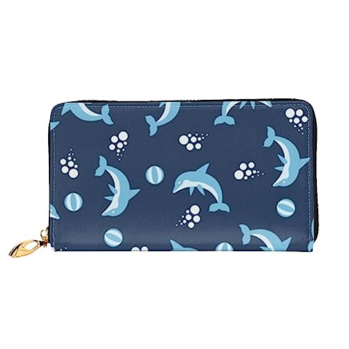 QQLADY Dolphin Balls Damen Leder Geldbörse Langer Reißverschluss um Geldbörse Clutch Geldbörse für Damen Mädchen Handy Geldbörse, Schwarz , Einheitsgröße, Klassisch von QQLADY