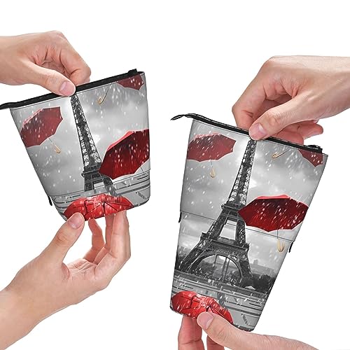 QQLADY Eiffelturm mit rotem Regenschirm, stehendes Federmäppchen, Stifthalter, Pop-Up-Bleistiftbeutel, Schreibwaren-Beutel, Stifteetui, Stiftehalter, Schreibwaren-Organizer für Büro, Damen und Herren, von QQLADY