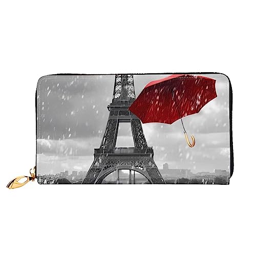 QQLADY Eiffelturm mit rotem Regenschirm Damen Leder Geldbörse Langer Reißverschluss um Geldbörse Clutch Geldbörse für Damen Mädchen Handy Geldbörse, Schwarz , Einheitsgröße, Klassisch von QQLADY