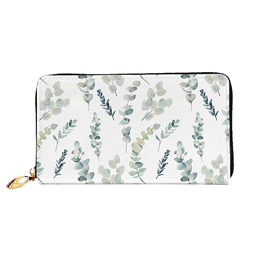 QQLADY Eukalyptus Blätter Damen Leder Geldbörse Lange Reißverschluss um Geldbörse Clutch Geldbörse für Damen Mädchen Handy Geldbörse, Schwarz , Einheitsgröße, Klassisch von QQLADY