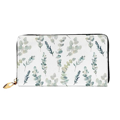 QQLADY Eukalyptus Blätter Damen Leder Geldbörse Lange Reißverschluss um Geldbörse Clutch Geldbörse für Damen Mädchen Handy Geldbörse, Schwarz , Einheitsgröße, Klassisch von QQLADY