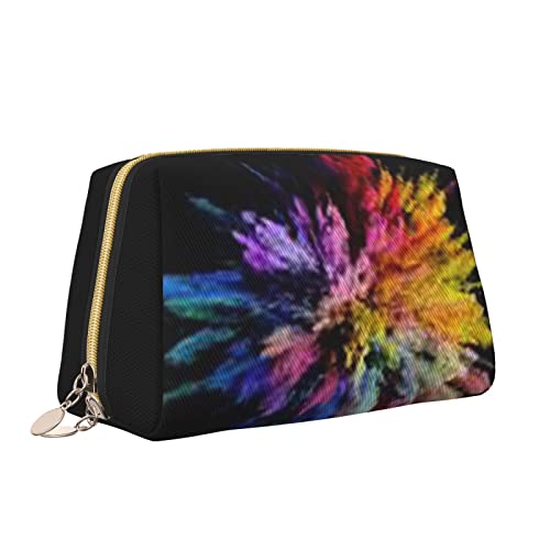 QQLADY Farbiges Pulver Explosion Leder Make-up Tasche Große Kapazität Reise Kosmetiktaschen Öffnung Make-up Tasche Tragbare Wasserdichte Kulturtasche für Frauen Mädchen Kosmetik Organizer, weiß, von QQLADY