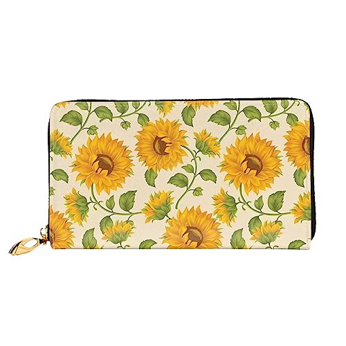 QQLADY Fresh Sunflower Damen Leder Geldbörse Lange Reißverschluss Um Geldbörse Clutch Geldbörse für Damen Mädchen Handy Geldbörse, Schwarz , Einheitsgröße, Klassisch von QQLADY