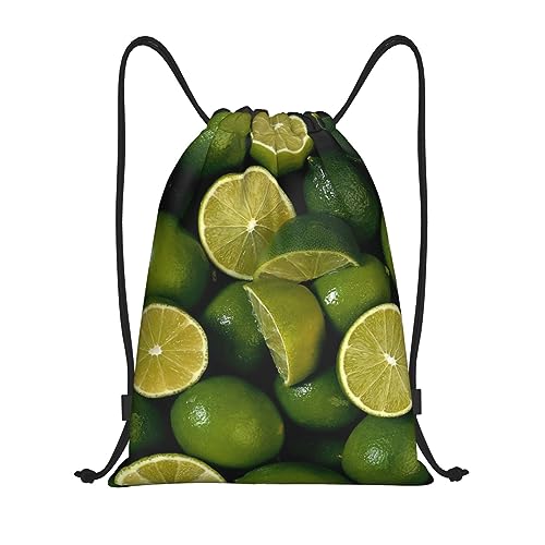 QQLADY Frische grüne Limette Kordelzug Gym Rucksack Für Männer Frauen Wasserdichte String Tasche Reise Wandern Sackpack, Schwarz , S von QQLADY