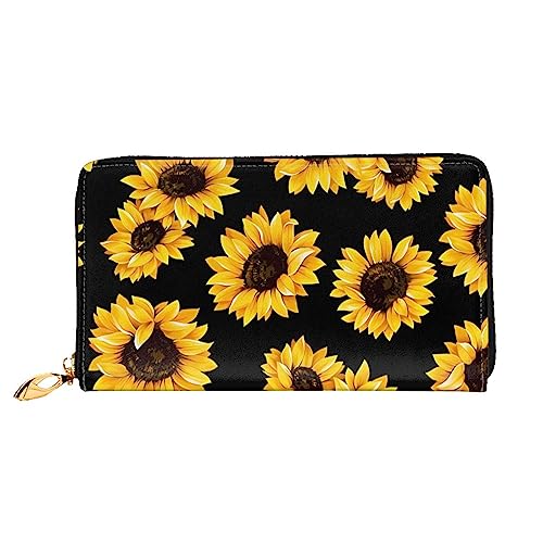 QQLADY Frühling Sonnenblumen Retro Blumen Damen Leder Geldbörse Lange Reißverschluss um Geldbörse Clutch Brieftasche für Damen Mädchen Telefon Geldbörse, Schwarz , Einheitsgröße, Klassisch von QQLADY