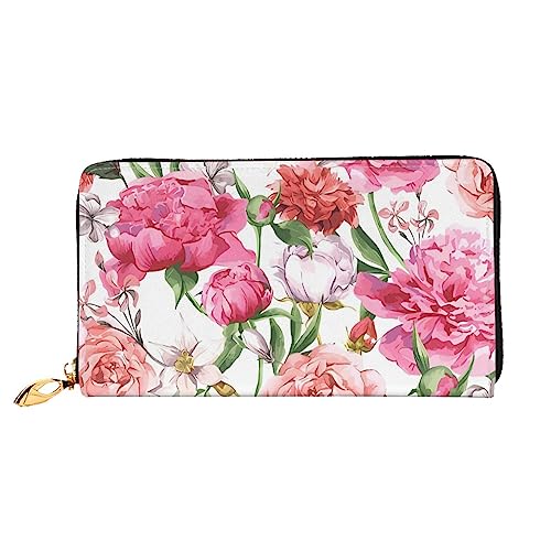 QQLADY Garden Peony Damen Leder Geldbörse Lange Reißverschluss um Geldbörse Clutch Geldbörse für Damen Mädchen Handy Geldbörse, Schwarz , Einheitsgröße, Klassisch von QQLADY