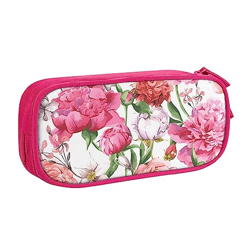 QQLADY Garden Peony Großes Federmäppchen Federmäppchen mit Reißverschlussfächern Stifttasche Ästhetisches Federmäppchen für Erwachsene Federmäppchen Stifteetui für Büro, rose, Einheitsgröße, von QQLADY