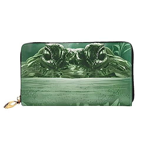 QQLADY Gator Lurking Green Damen Leder Geldbörse Langer Reißverschluss Around Geldbörse Clutch Geldbörse für Damen Mädchen Handy Geldbörse, Schwarz , Einheitsgröße, Klassisch von QQLADY