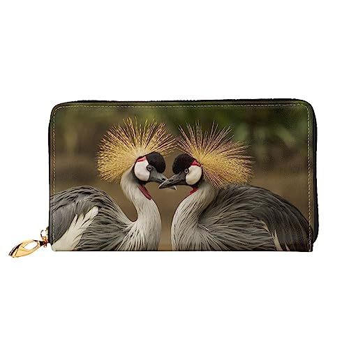 QQLADY Grau Crowned Crane Frauen Leder Geldbörse Lange Reißverschluss um Geldbörse Clutch Brieftasche für Damen Mädchen Telefon Geldbörse, Schwarz , Einheitsgröße, Klassisch von QQLADY