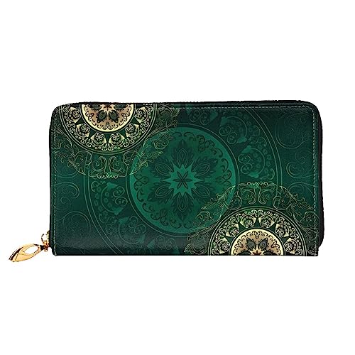 QQLADY Grün Vintage Floral Damen Leder Geldbörse Lange Reißverschluss Um Geldbörse Clutch Geldbörse für Damen Mädchen Handy Geldbörse, Schwarz , Einheitsgröße, Klassisch von QQLADY