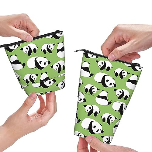 QQLADY Grüner Hintergrund Panda Stehendes Federmäppchen Stifthalter Pop up Bleistift Tasche Schreibwaren Tasche Schreibwaren Stift Tasche Stifthalter Schreibwaren Organizer für Büro Damen Herren, von QQLADY