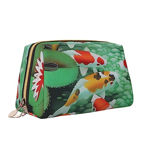 QQLADY HD Japanische rote Karpfen Fisch Leder Make-up Tasche Große Kapazität Reise Kosmetiktaschen Öffnung Make-up Tasche Tragbare Wasserdichte Kulturbeutel für Frauen Mädchen Kosmetik Organizer, von QQLADY