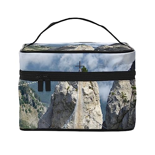 QQLADY Hängende Brücke in steilen Felsen, Make-up-Tasche, große Reise-Make-up-Tasche, Organizer, Kosmetiktaschen für Frauen, waschbare Make-up-Tasche, Make-up-Organizer, Kulturbeutel für Mädchen, von QQLADY