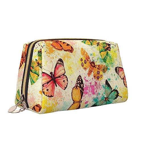 QQLADY Handgezeichnete Farbe Schmetterling Leder Make-up Tasche Große Kapazität Reise Kosmetiktaschen Öffnung Make-up Tasche Tragbare Wasserdichte Kulturtasche für Frauen Mädchen Kosmetik Organizer, von QQLADY