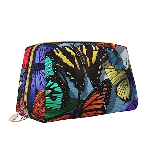 QQLADY Handgezeichnete Farbe Schmetterling Leder Make-up Tasche Große Kapazität Reise Kosmetiktaschen Öffnung Make-up Tasche Tragbare Wasserdichte Kulturtasche für Frauen Mädchen Kosmetik Organizer, von QQLADY