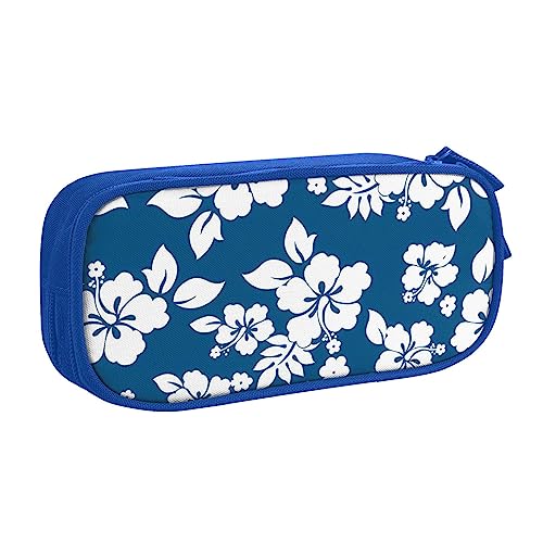 QQLADY Hawaii Flower Große Federmäppchen Federmäppchen mit Reißverschlussfächern Stiftetasche Ästhetisches Federmäppchen für Erwachsene Federmäppchen Stifteetui für Büro, blau, Einheitsgröße, von QQLADY