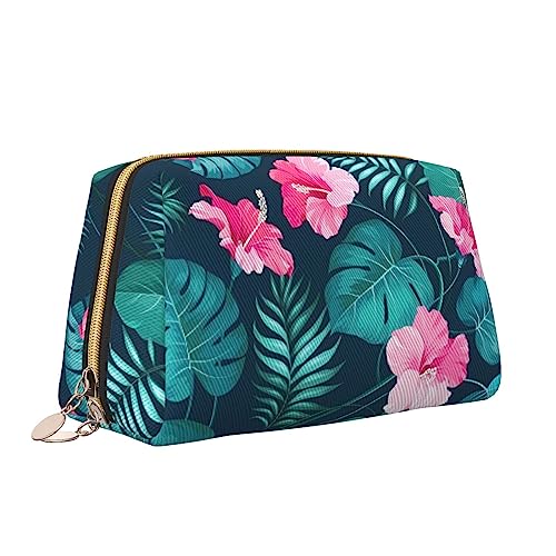 QQLADY Hawaii Make-up-Tasche aus Leder, mit rosa Blumen, große Kapazität, Reise-Kosmetiktaschen, Öffnung, Make-up-Tasche, tragbar, wasserdicht, Kulturbeutel für Frauen und Mädchen, Kosmetik-Organizer, von QQLADY