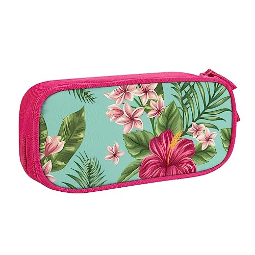 QQLADY Hawaiian Tropical Leaves Flowers Large Pencil Case Pencil Pouch with Zipper Compartments Pen Bag Aesthetic Pencil Case for Adults Pencil Bag Pen Case for Office, rose, Einheitsgröße, von QQLADY