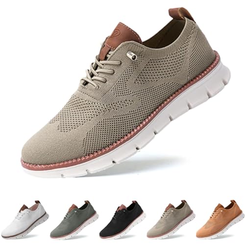 QQLADY Herren-Wearbreeze-Schuhe, Urban – Ultra-Bequeme Schuhe, Herren-Oxfords, Business-Walking-Tennisschuhe, Mesh-Kleid-Sneaker, Herren-Slip-on-Bootsschuhe mit Fußgewölbeunterstützung (Khaki,EU-45) von QQLADY