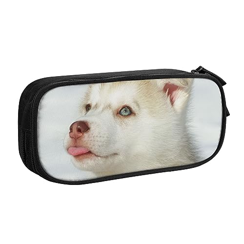 QQLADY Husky Piquant Dog Großes Federmäppchen Federmäppchen mit Reißverschlussfächern Stifttasche Ästhetisches Federmäppchen für Erwachsene Federmäppchen Stifteetui für Büro, Schwarz , Einheitsgröße, von QQLADY