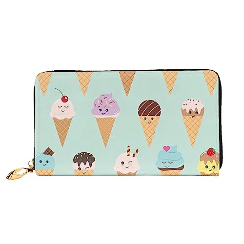 QQLADY Ice Cream Cones Damen Leder Geldbörse Lange Reißverschluss Um Geldbörse Clutch Geldbörse für Damen Mädchen Handy Geldbörse, Schwarz , Einheitsgröße, Klassisch von QQLADY