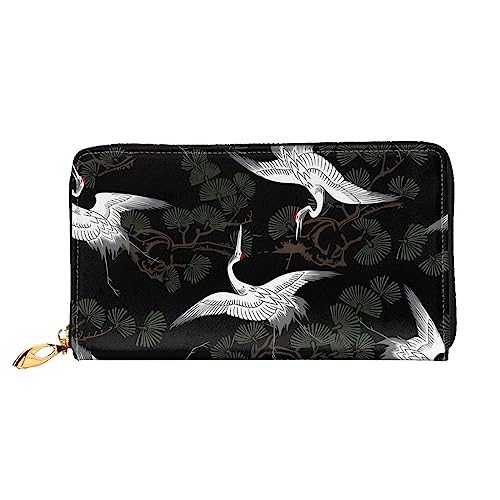 QQLADY Japanische Kran & Kiefer Damen Leder Geldbörse Lange Reißverschluss um Geldbörse Clutch Brieftasche für Damen Mädchen Handy Geldbörse, Schwarz , Einheitsgröße, Klassisch von QQLADY