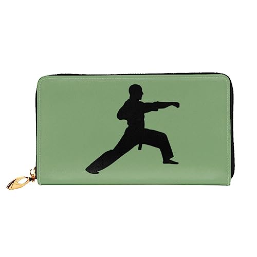 QQLADY Karate Damen-Geldbörse aus Leder, langer Reißverschluss, Clutch-Geldbörse für Damen und Mädchen, Handy-Geldbörse, Schwarz , Einheitsgröße, Klassisch von QQLADY