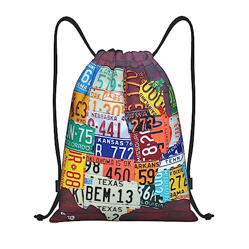QQLADY Kennzeichen Karte Kordelzug Gym Rucksack Für Männer Frauen Wasserdicht String Tasche Reise Wandern Sackpack, Schwarz , M von QQLADY