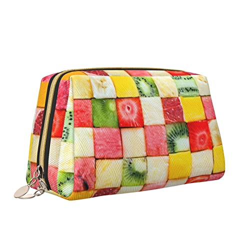 QQLADY Kiwi Wassermelone Leder Make-up Tasche Große Kapazität Reise Kosmetiktaschen Öffnung Make-up Tasche Tragbare Wasserdichte Kulturtasche für Frauen Mädchen Kosmetik Organizer, weiß, Einheitsgröße von QQLADY