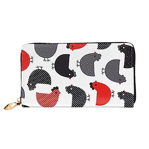 QQLADY Kreative Cartoon Huhn Frauen Leder Brieftasche Lange Reißverschluss Um Geldbörse Kupplung Brieftasche für Damen Mädchen Telefon Geldbörse, Schwarz , Einheitsgröße, Klassisch von QQLADY