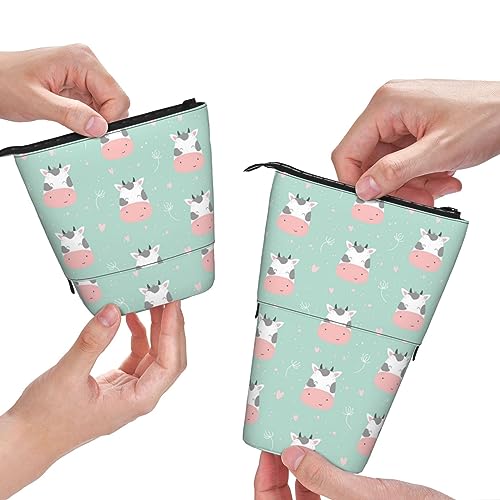 QQLADY Kuh Hintergrund Stehende Federmäppchen Stifthalter Pop up Bleistift Beutel Schreibwaren Tasche Schreibwaren Stift Fall Stiftehalter Schreibwaren Organizer für Büro Frauen Männer, Schwarz , von QQLADY