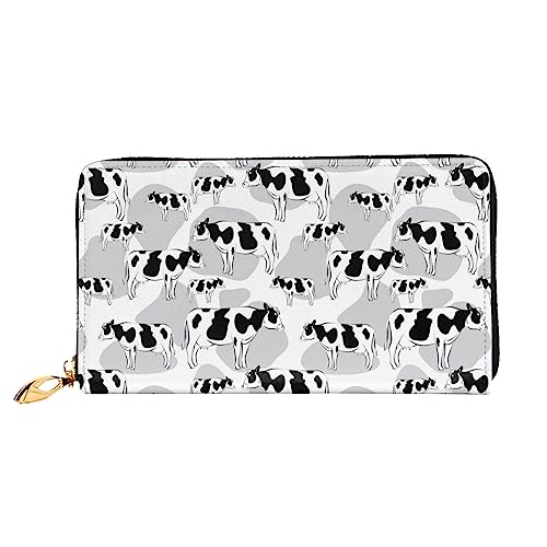 QQLADY Kuhmuster Damen Leder Geldbörse Lange Reißverschluss um Geldbörse Clutch Brieftasche für Damen Mädchen Handy Geldbörse, Schwarz , Einheitsgröße, Klassisch von QQLADY