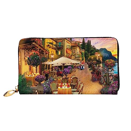 QQLADY Lake Como Kleine Stadt Damen Leder Geldbörse Lange Reißverschluss um Geldbörse Clutch Geldbörse für Damen Mädchen Handy Geldbörse, Schwarz , Einheitsgröße, Klassisch von QQLADY