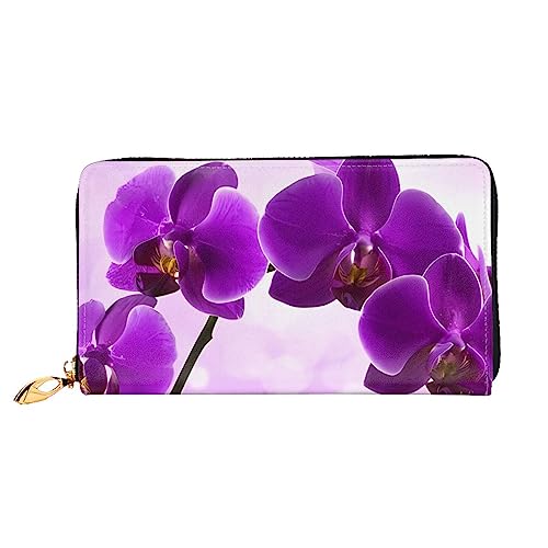 QQLADY Lila Blume Damen Leder Geldbörse Lange Reißverschluss um Geldbörse Clutch Brieftasche für Damen Mädchen Handy Geldbörse, Schwarz , Einheitsgröße, Klassisch von QQLADY