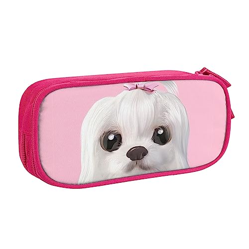 QQLADY Lovely Malteser Dog Large Pencil Case Pencil Pouch with Zipper Compartments Pen Bag Aesthetic Pencil Case for Adults Pencil Bag Pen Case for Office, rose, Einheitsgröße, Federmäppchen von QQLADY