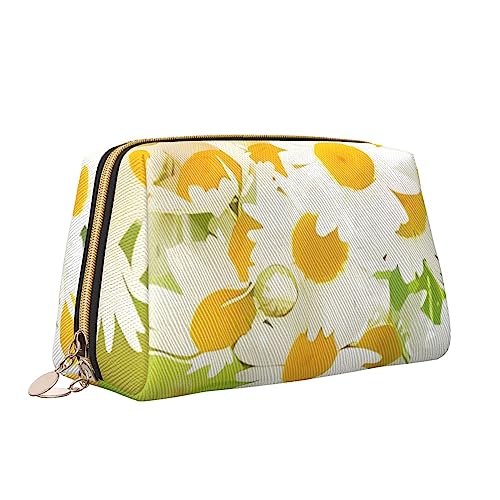 QQLADY Make-up-Tasche aus Leder mit Gänseblümchen-Motiv, große Kapazität, Reise-Kosmetiktaschen, Öffnung, Make-up-Tasche, tragbar, wasserdicht, Kulturbeutel für Frauen und Mädchen, Kosmetik-Organizer, von QQLADY