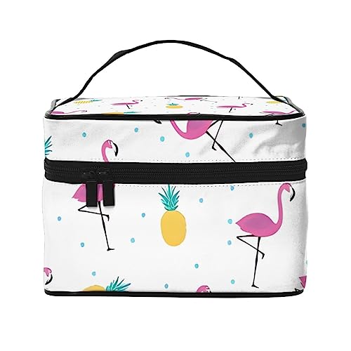 QQLADY Make-up-Tasche mit Flamingo und Ananas, große Reise-Make-up-Tasche, Organizer, Kosmetiktaschen für Damen, waschbar, Make-up-Tasche, Make-up-Organizer, Kulturbeutel für Mädchen, Schwarz, von QQLADY