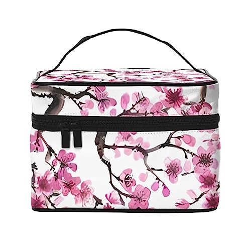 QQLADY Make-up-Tasche mit Kirschblüten-Aquarell-Motiv, große Reise-Make-up-Tasche, Organizer, Kosmetiktaschen für Damen, waschbar, Make-up-Tasche, Make-up-Organizer, Kulturbeutel für Mädchen, Schwarz, von QQLADY