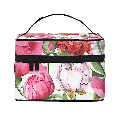 QQLADY Make-up-Tasche mit Pfingstrose im Garten, große Reise-Make-up-Tasche, Organizer, Kosmetiktaschen für Damen, waschbar, Make-up-Tasche, Make-up-Organizer, Kulturbeutel für Mädchen, Schwarz, von QQLADY