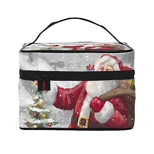 QQLADY Make-up-Tasche mit Weihnachtsmann-Motiv, große Reise-Make-up-Tasche, Organizer, Kosmetiktaschen für Frauen, waschbar, Make-up-Tasche, Make-up-Organizer, Kulturbeutel für Mädchen, Schwarz, von QQLADY