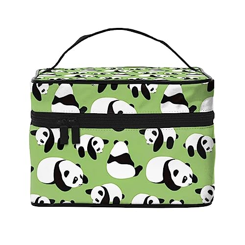 QQLADY Make-up-Tasche mit grünem Hintergrund, Panda, große Reise-Make-up-Tasche, Organizer, Kosmetiktaschen für Frauen, waschbar, Make-up-Tasche, Make-up-Veranstalter, Kulturbeutel für Mädchen, von QQLADY