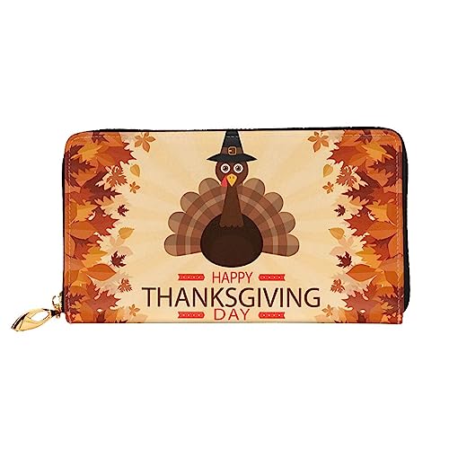 QQLADY Maple Leaf Dark Brown Turkey Damen Leder Geldbörse Lange Reißverschluss um Geldbörse Clutch Geldbörse für Damen Mädchen Handy Geldbörse, Schwarz , Einheitsgröße, Klassisch von QQLADY