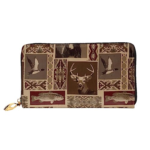 QQLADY Moose Bear Deer Damen Leder Geldbörse Lange Reißverschluss Um Geldbörse Clutch Geldbörse für Damen Mädchen Handy Geldbörse, Schwarz , Einheitsgröße, Klassisch von QQLADY