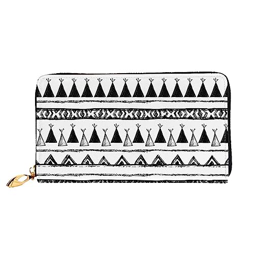 QQLADY Native American Patterns Damen Leder Geldbörse Lange Reißverschluss um Geldbörse Clutch Geldbörse für Damen Mädchen Handy Geldbörse, Schwarz , Einheitsgröße, Klassisch von QQLADY