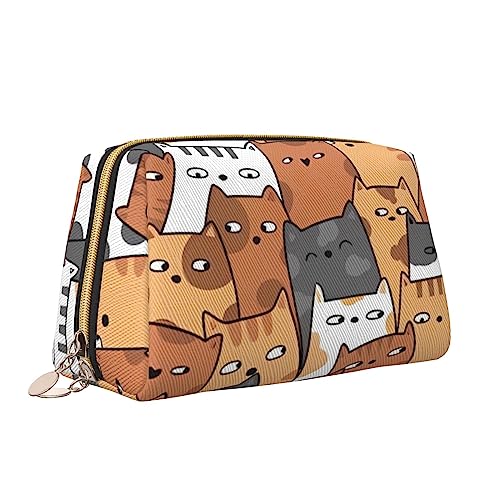 QQLADY Orange Katzen Leder Make-up Tasche Große Kapazität Reise Kosmetiktaschen Öffnung Make-up Tasche Tragbare Wasserdichte Kulturtasche für Frauen Mädchen Kosmetik Organizer, weiß, Einheitsgröße von QQLADY