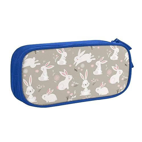 QQLADY Osterhase Floral Großes Federmäppchen Federmäppchen mit Reißverschlussfächern Stifttasche Ästhetisches Federmäppchen für Erwachsene Federmäppchen Stifteetui für Büro, blau, Einheitsgröße, von QQLADY