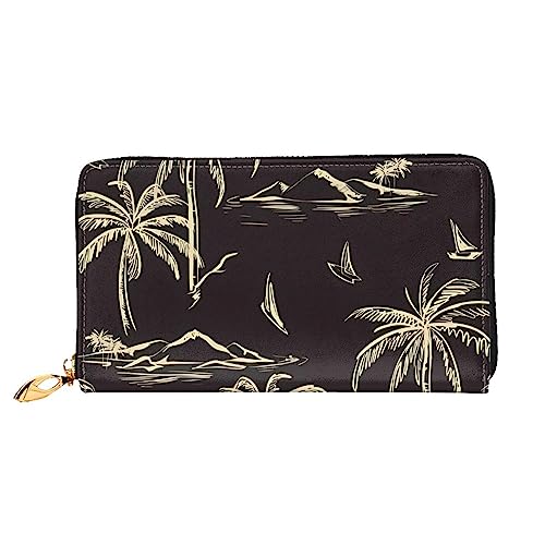 QQLADY Palm Tree Damen Ledergeldbörse Langer Reißverschluss um Geldbörse Clutch Geldbörse für Damen Mädchen Handy Geldbörse, Schwarz , Einheitsgröße, Klassisch von QQLADY